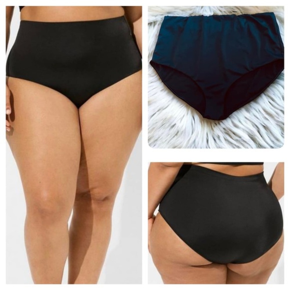 Torrid Plus Size 6 Black High Waist Smooth Full Coverage Swim Briefs Bottoms New